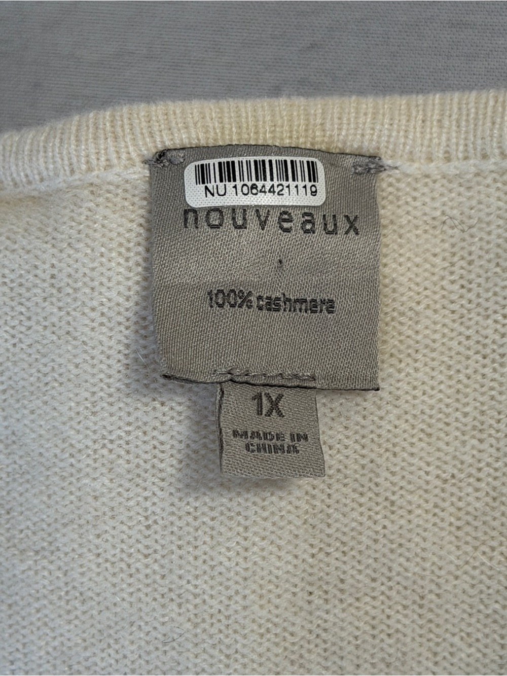 Womens 1X 100% Cashmere Sweater Cream Ruffle Neck Long Sleeve Soft Knit Top - Picture 5 of 7